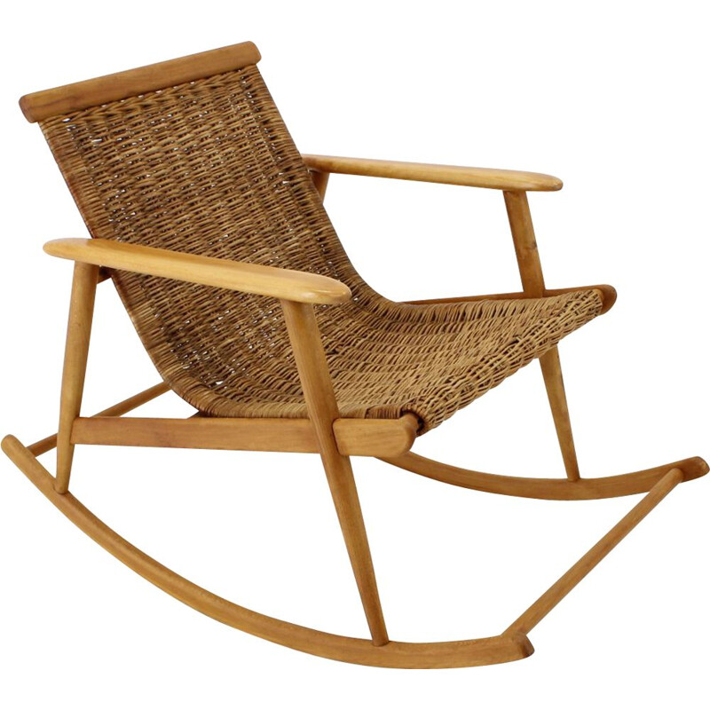 Vintage rattan rocking chair from ULUV Czechoslovakia 1960