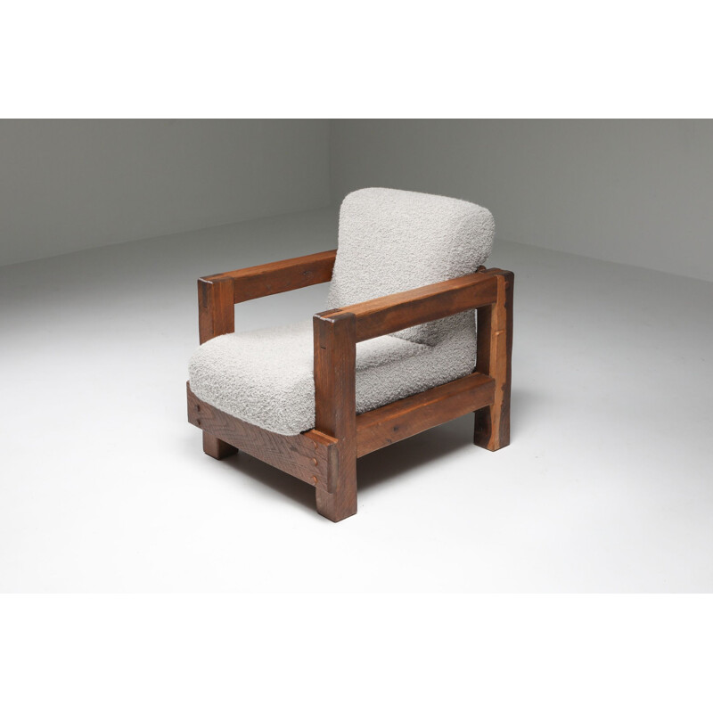 Vintage rustic modern lounge armchair in wool bouclé by Pierre Frey 1960s
