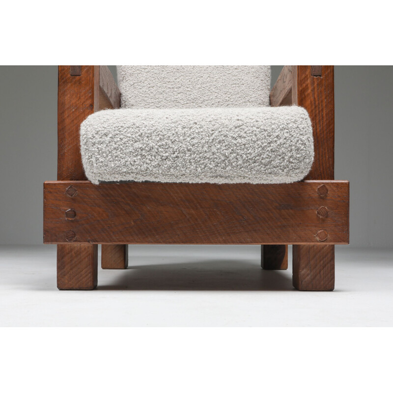 Vintage rustic modern lounge armchair in wool bouclé by Pierre Frey 1960s