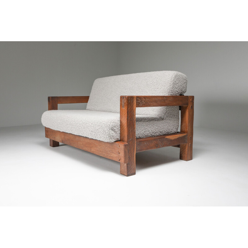 Vintage Rustic Modern Primitive Sofa in bouclé wool 1960s
