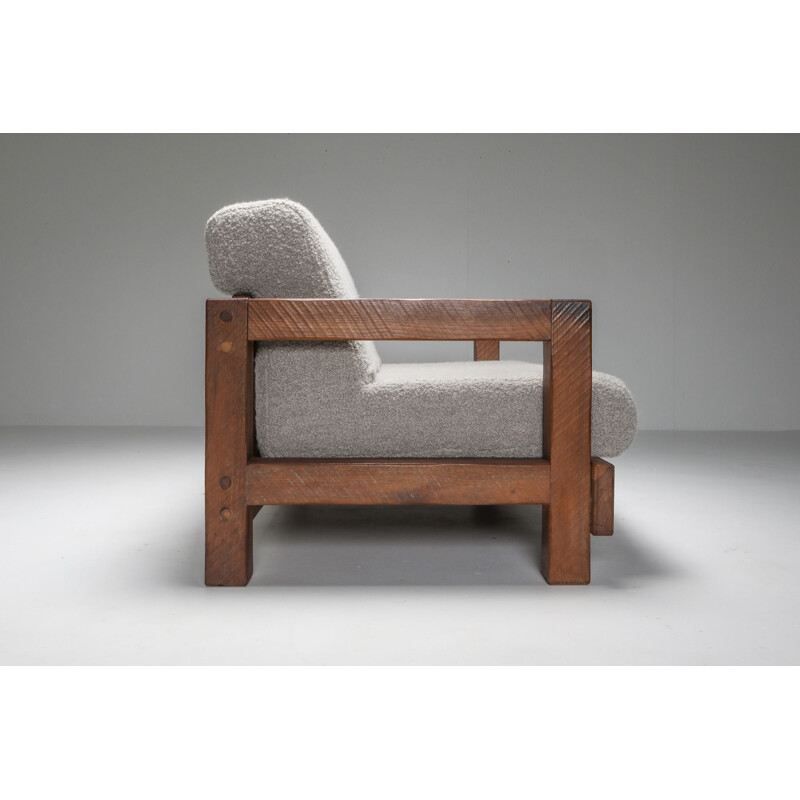 Vintage Rustic Modern Primitive Sofa in bouclé wool 1960s