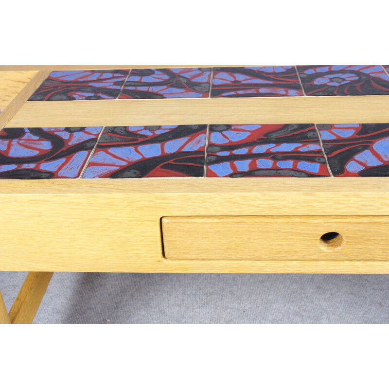 Votre Maison coffee table in wood and ceramic, GUILLERME & CHAMBRON - 1970s