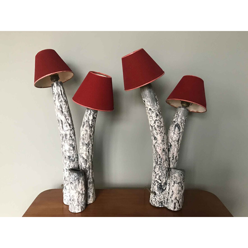Pair of vintage ceramic lamps Vallauris 1960s
