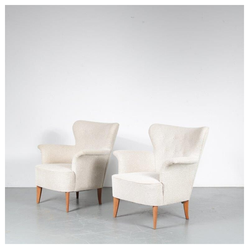Pair of vntage Carl Malmsten Lounge Chairs, Sweden 1950s