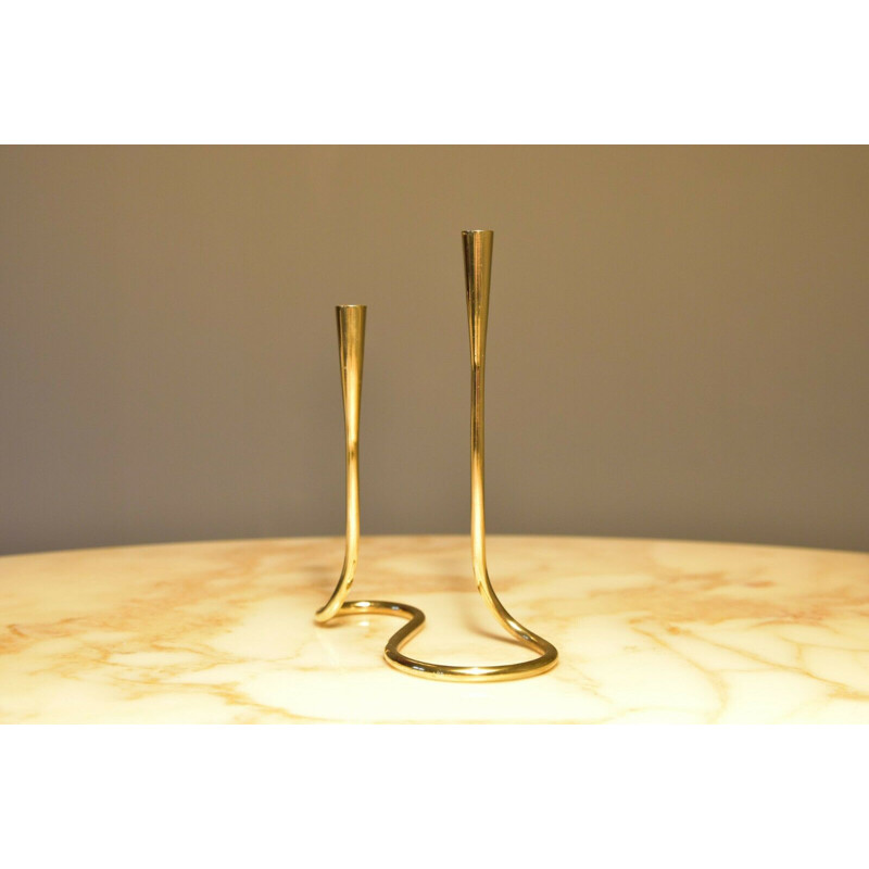Vintage candlestick small Serpentine in brass by Made in Germany 1950s
