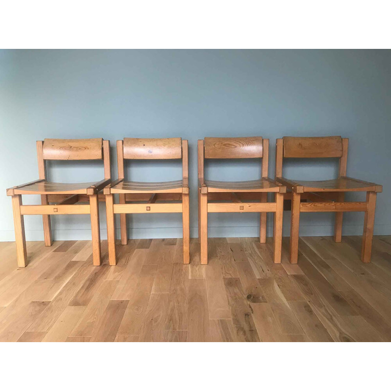 Set of 4 vintage pine "Trybo" chairs by Edvin Helseth, Norway 1960