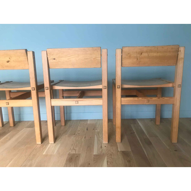 Set of 4 vintage pine "Trybo" chairs by Edvin Helseth, Norway 1960