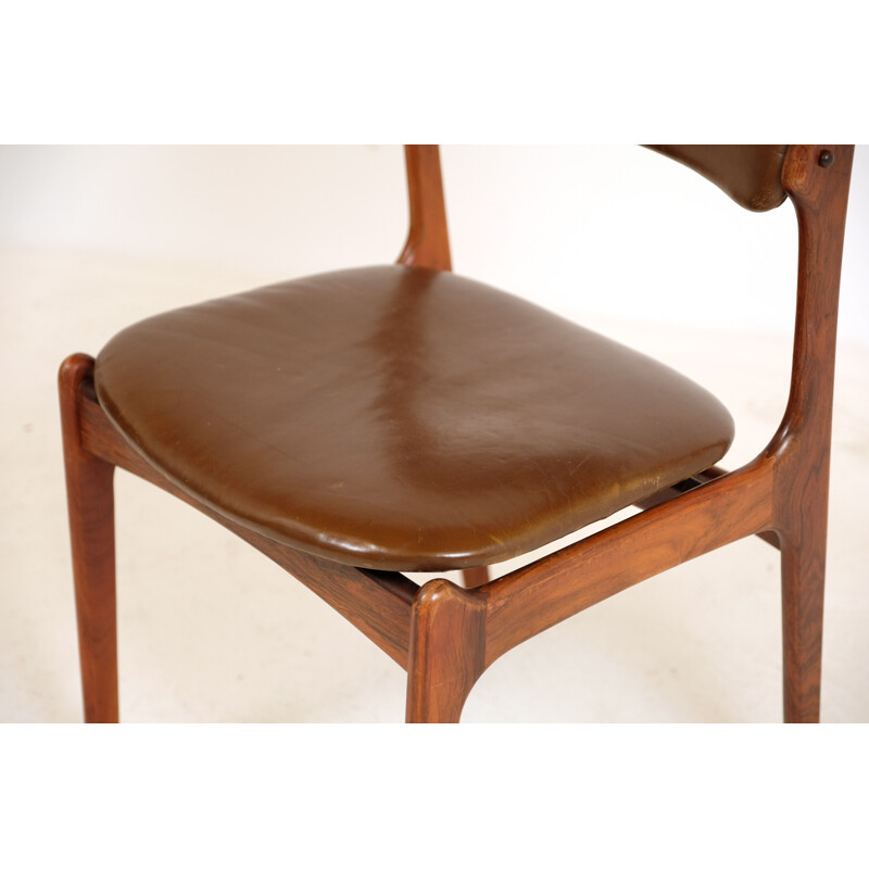 Vintage Rosewood Chair Leather by Erik Buck for Oddense Maskinsnedkeri 1960