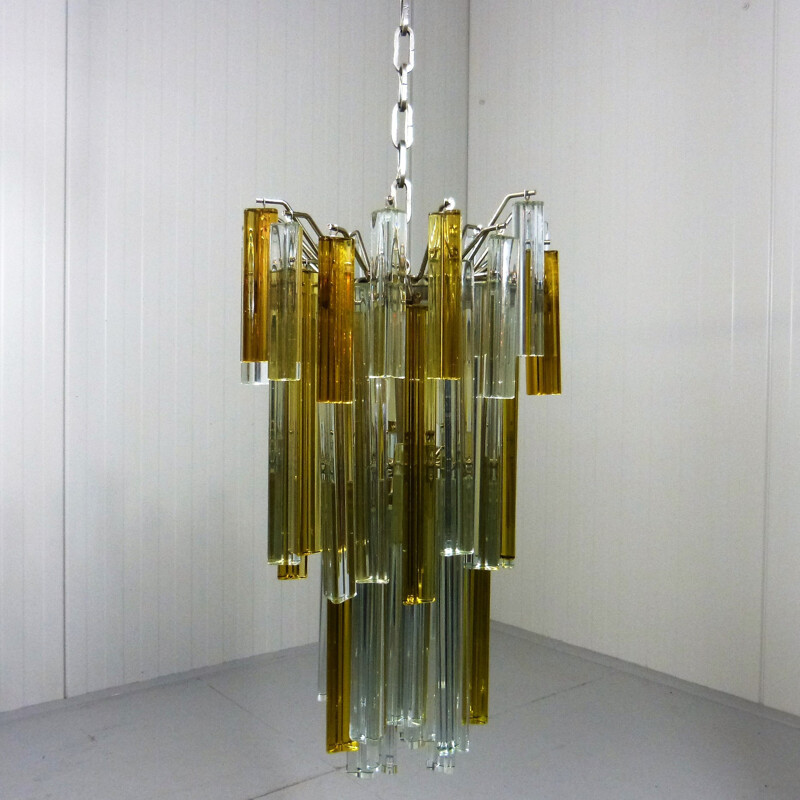 Venini Italian Chandelier in glass and chrome - 1960s