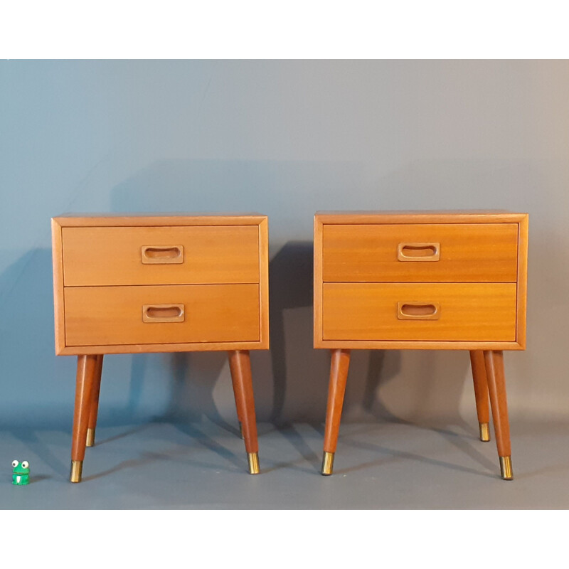 Pair of vintage bedside tables 2 drawers Norwegian 1960s