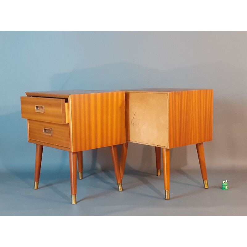 Pair of vintage bedside tables 2 drawers Norwegian 1960s