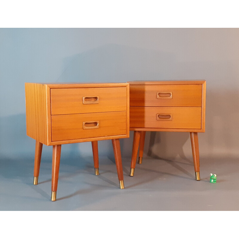 Pair of vintage bedside tables 2 drawers Norwegian 1960s