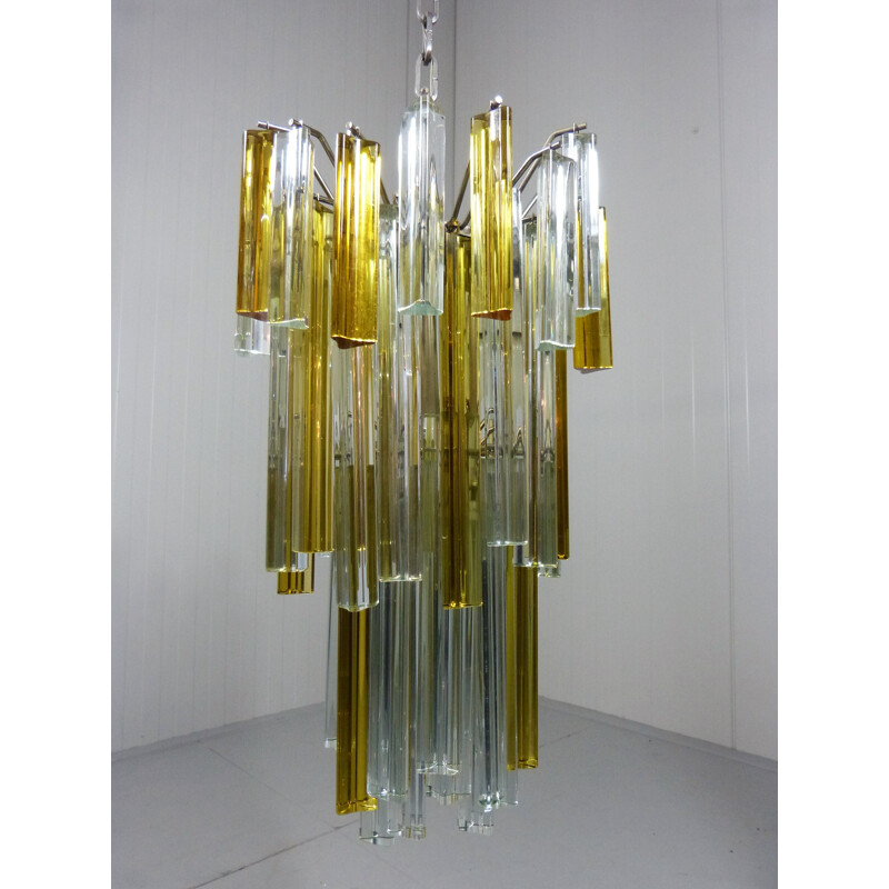 Grand lustre italien Venini en verre et chrome - 1960