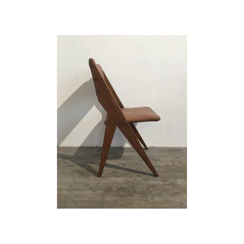 Suite de 4 chaises en chêne, GUERMONPREZ - années 50