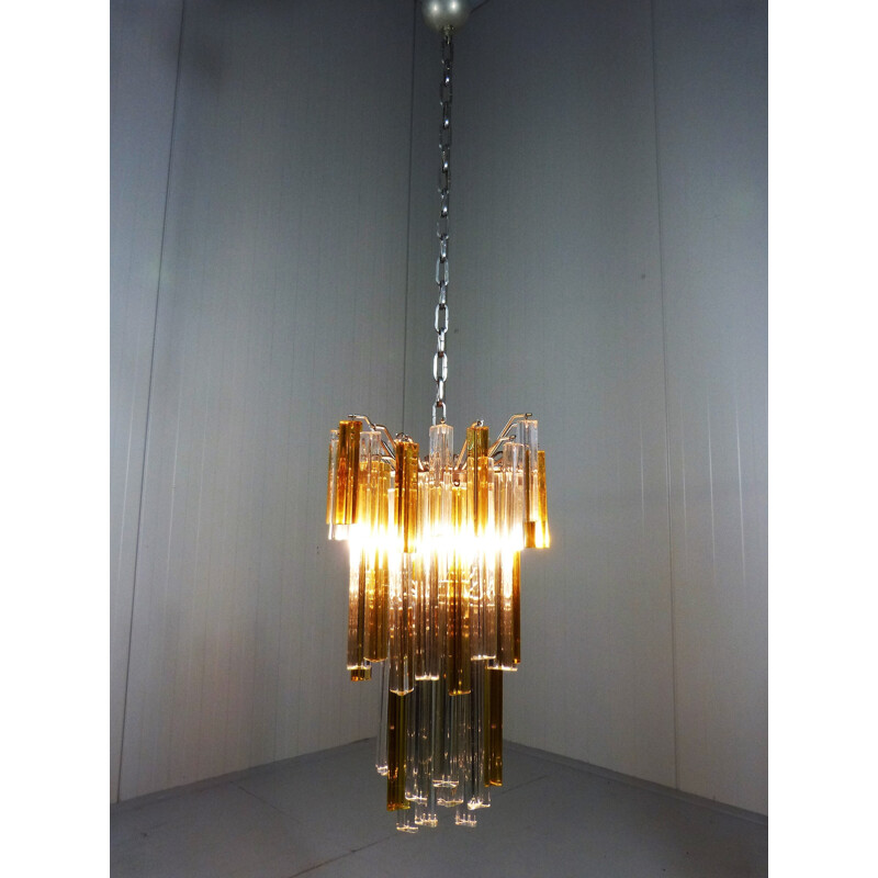 Venini Italian Chandelier in glass and chrome - 1960s