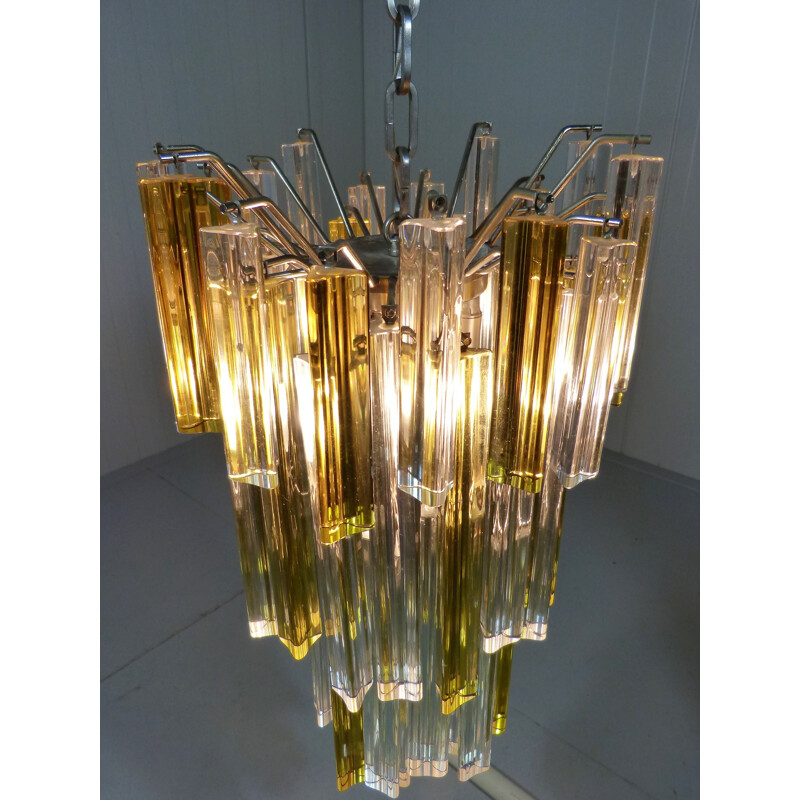Grand lustre italien Venini en verre et chrome - 1960
