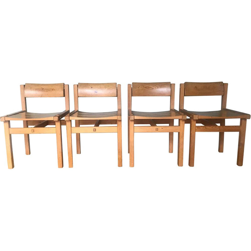 Set of 4 vintage pine Trybo chairs by Edvin Helseth, Norway 1960