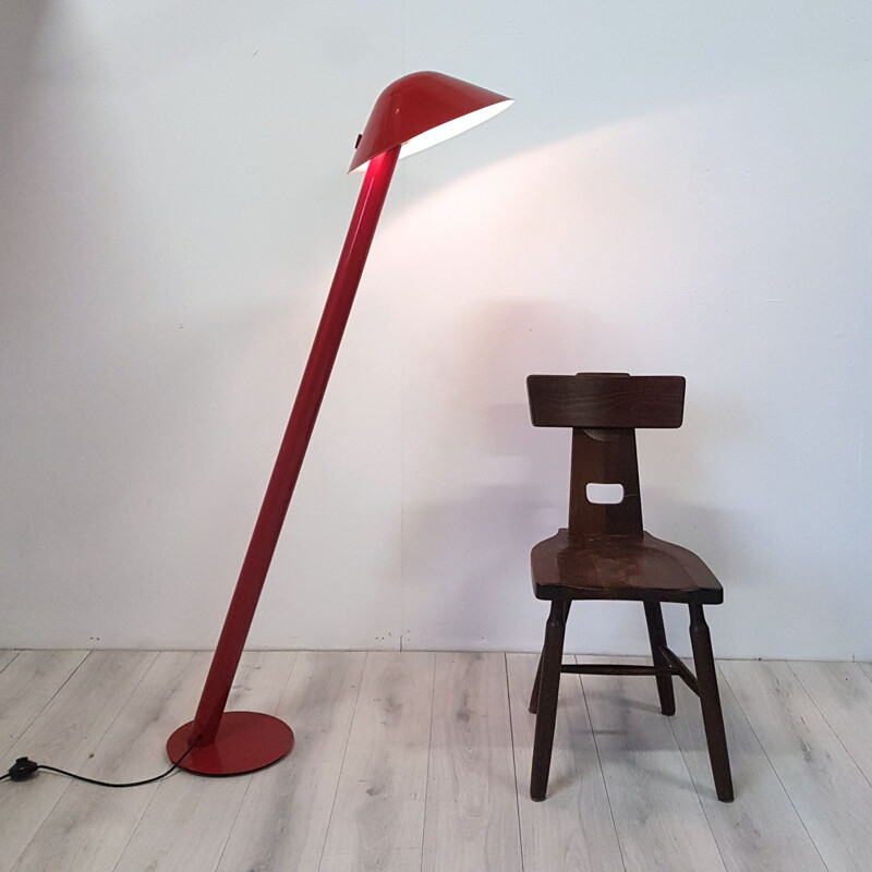 Large vintage bright red pop art floor lamp, Italy 1980s
