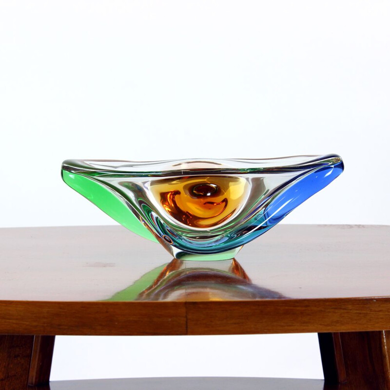 Grand bol vintage en verre d'art par Frantisek Zemek pour Sklarna Mstisov 1960