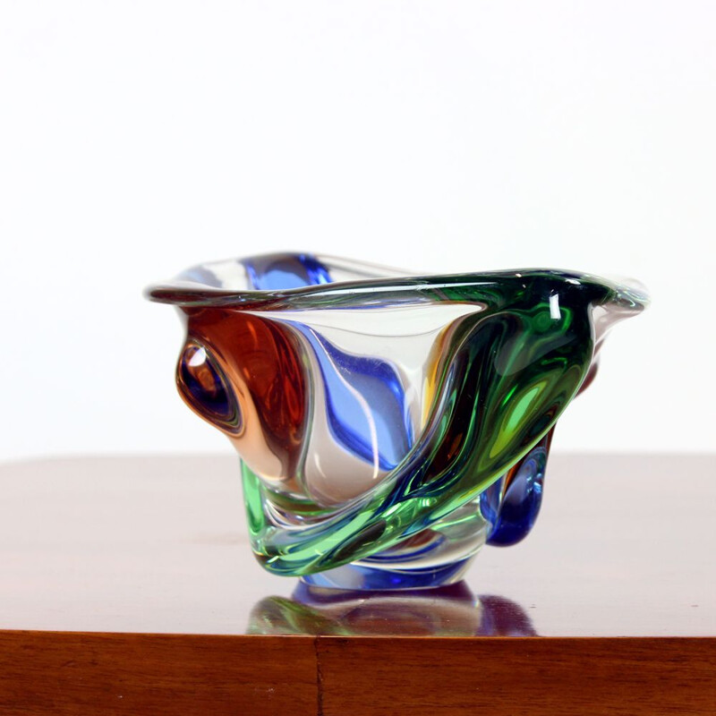 Large vintage Art Glass Bowl By Frantisek Zemek For Sklarna Mstisov 1960s