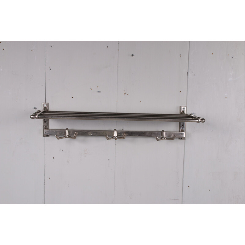 Vintage Chrome wall coat rack with hooks 1960s