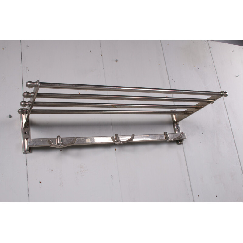 Vintage Chrome wall coat rack with hooks 1960s