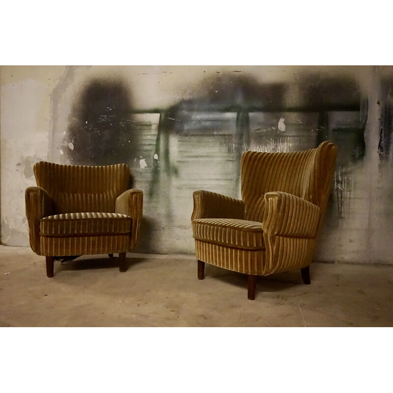 Pair of vintage Wingback easychairs by cabinetmaker danish 1940s