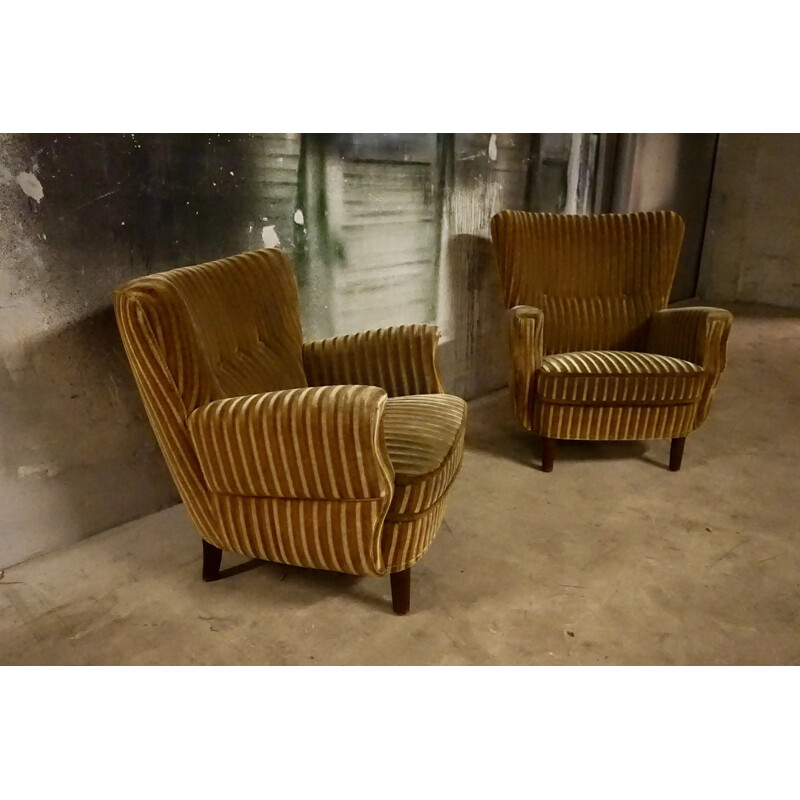 Paire de fauteuils vintage Wingback de l'ébéniste Danois 1940