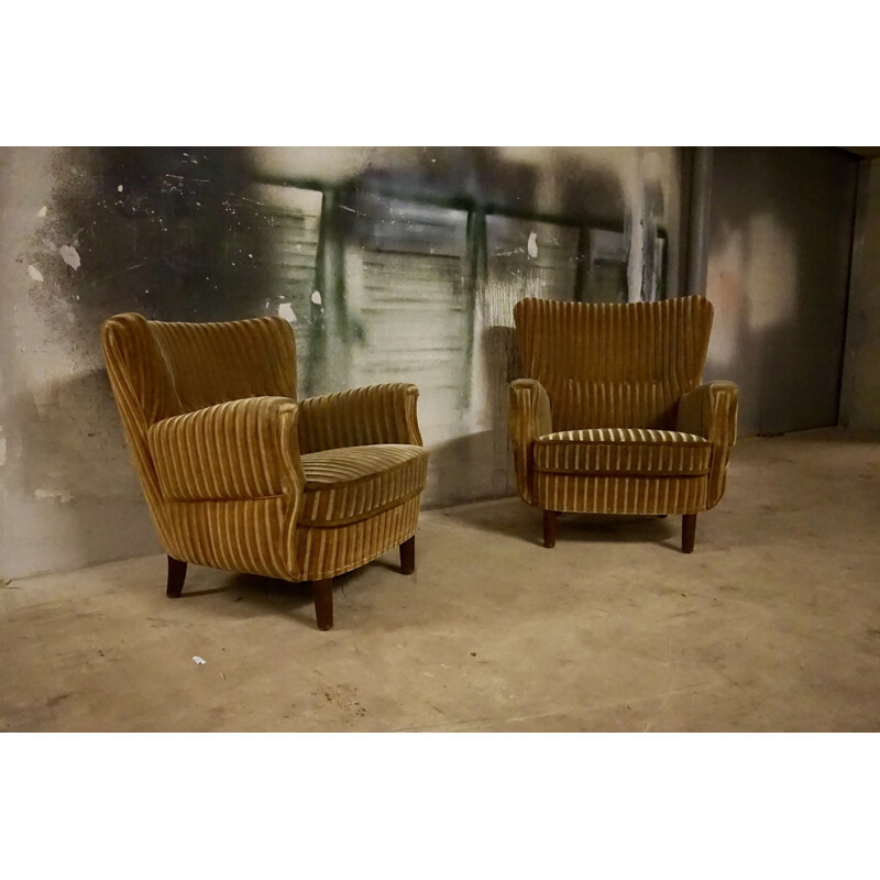 Paire de fauteuils vintage Wingback de l'ébéniste Danois 1940