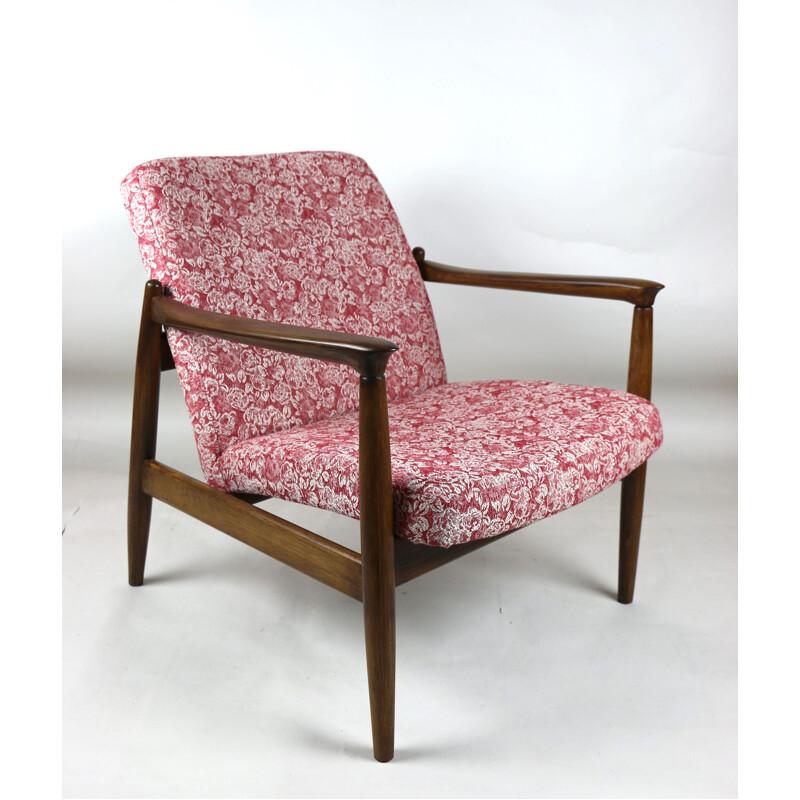 Vintage roze en rode fauteuil GFM-064 van Edmund Homa 1970