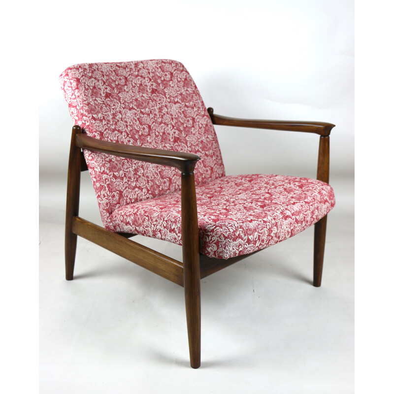 Vintage roze en rode fauteuil GFM-064 van Edmund Homa 1970
