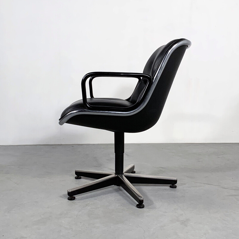 Vintage Black Leather office chair by Charles Pollock for Knoll 1970s