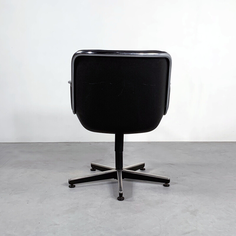 Vintage Black Leather office chair by Charles Pollock for Knoll 1970s
