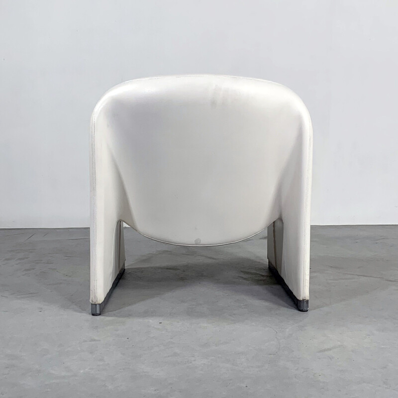 Vintage White Leather Alky Lounge Chair by Giancarlo Piretti for Castelli 1970s