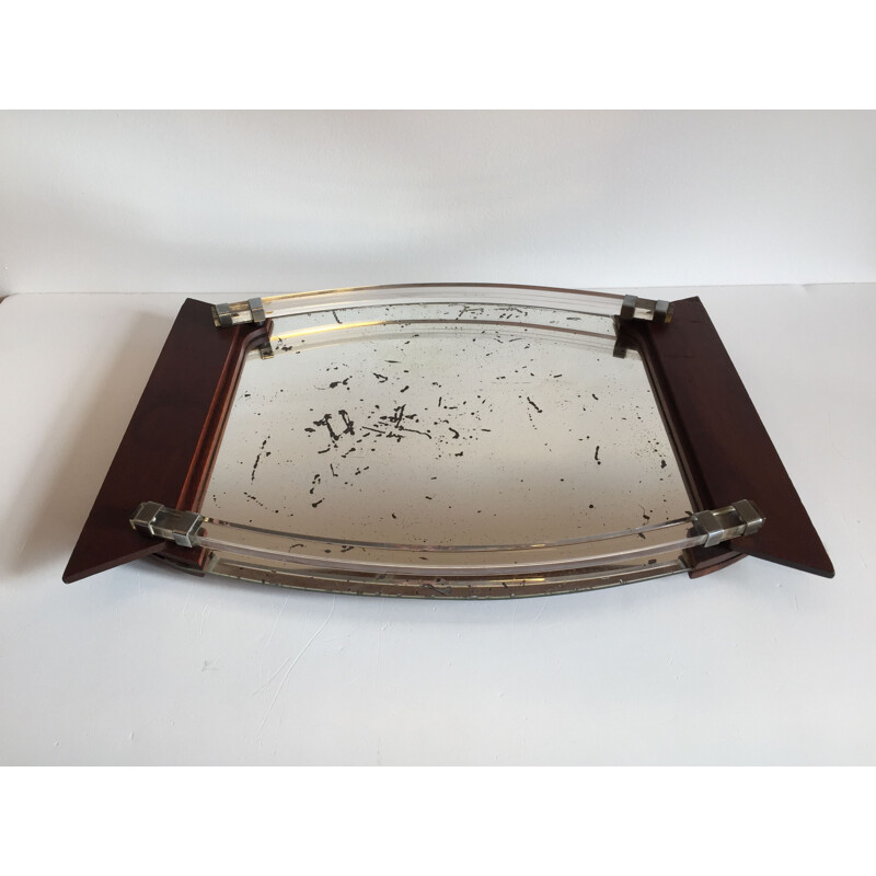 Vintage tray in mirror and art deco wood