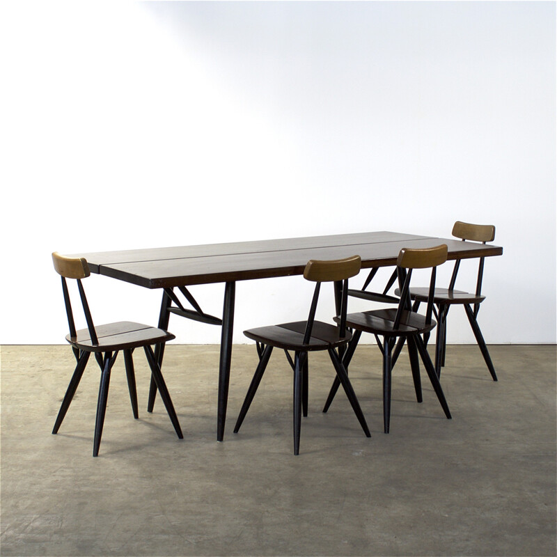 Finnish Laukaan Puu "Pirkka" dining set in black teak, Ilmari TAPIOVAARA - 1960s