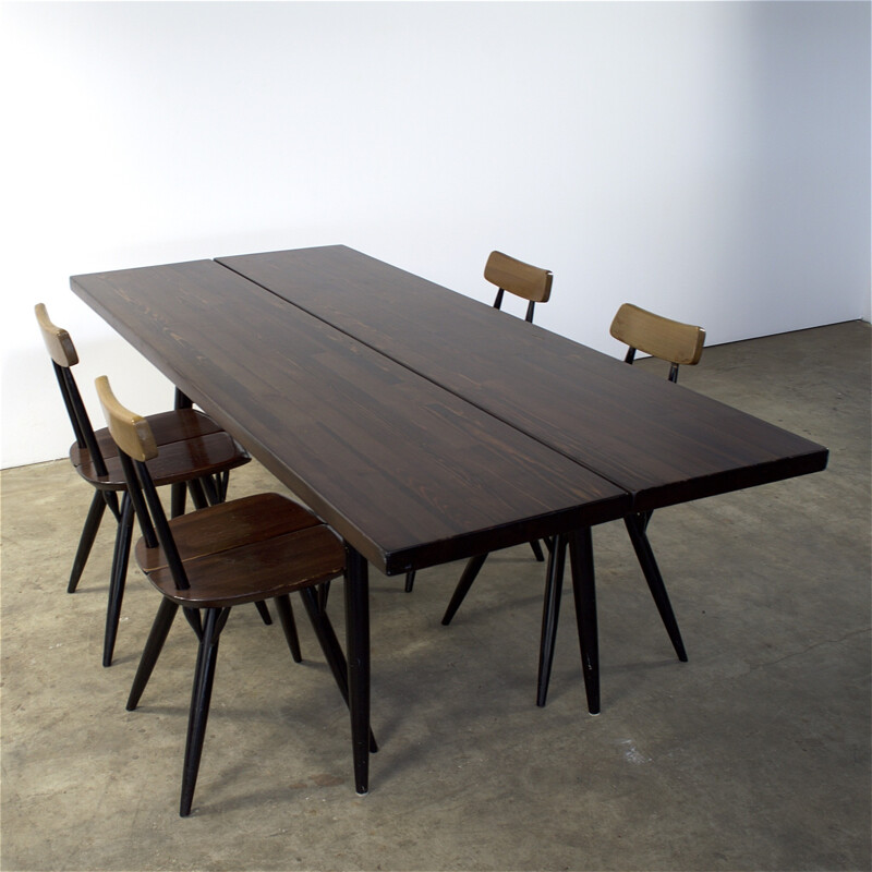 Finnish Laukaan Puu "Pirkka" dining set in black teak, Ilmari TAPIOVAARA - 1960s