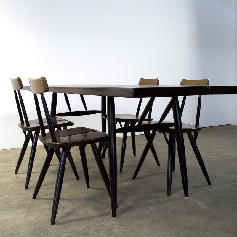 Finnish Laukaan Puu "Pirkka" dining set in black teak, Ilmari TAPIOVAARA - 1960s