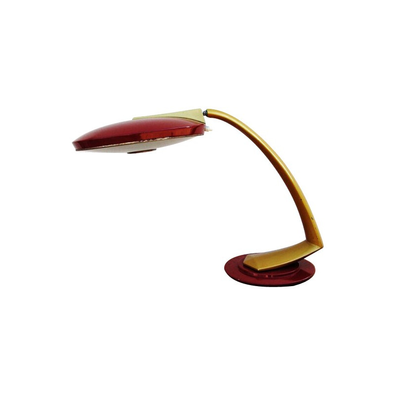 Lampe vintage rouge et doré, éditeur FASE - années 60