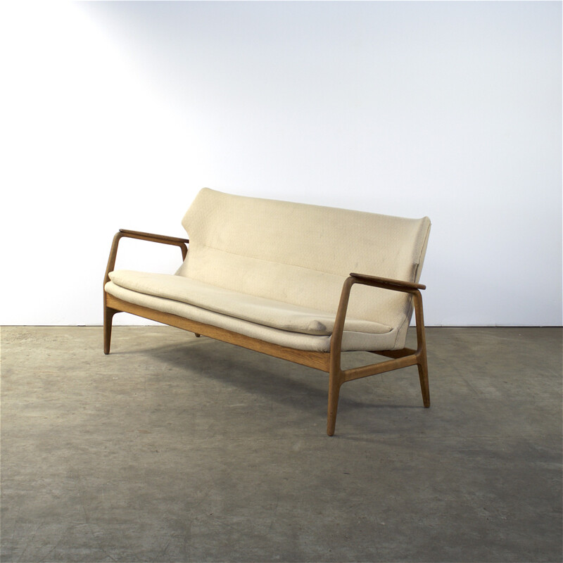 Bovenkamp 2-seater sofa in teak and cream fabric, Aksel Bender MADSEN - 1960s