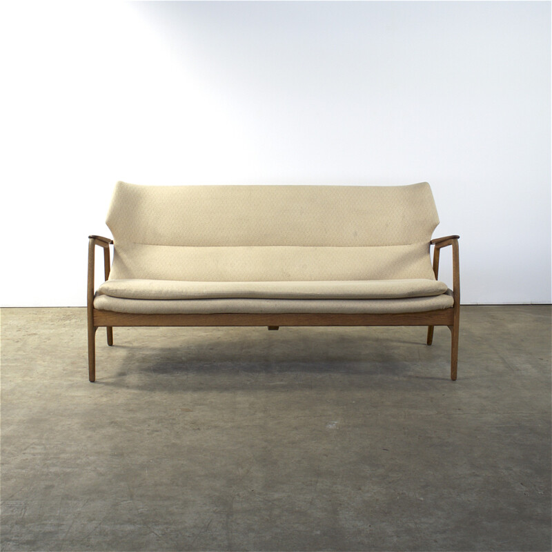 Bovenkamp 2-seater sofa in teak and cream fabric, Aksel Bender MADSEN - 1960s