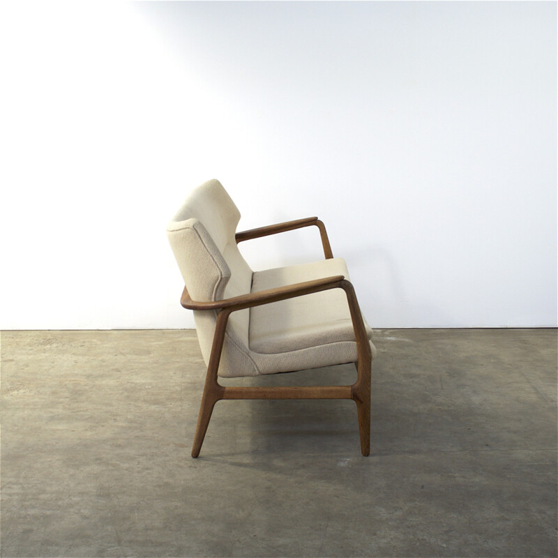 Bovenkamp 2-seater sofa in teak and cream fabric, Aksel Bender MADSEN - 1960s