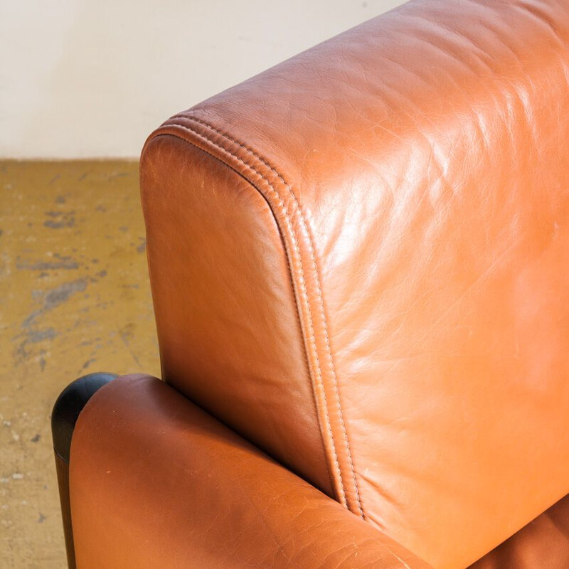 Vintage wood and leather sofa, Spain 1980s