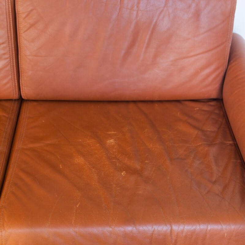 Vintage wood and leather sofa, Spain 1980s