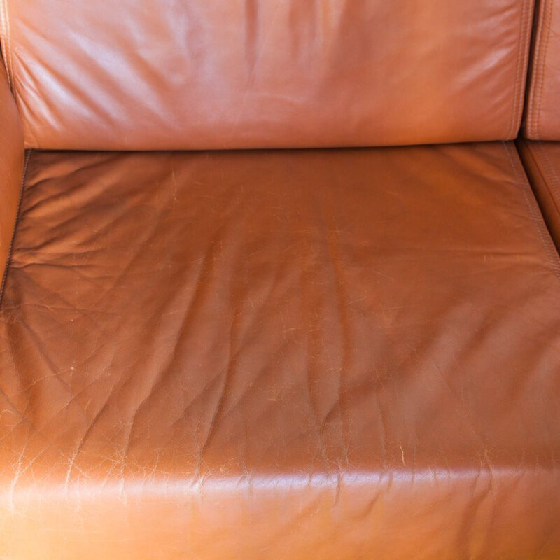 Vintage wood and leather sofa, Spain 1980s