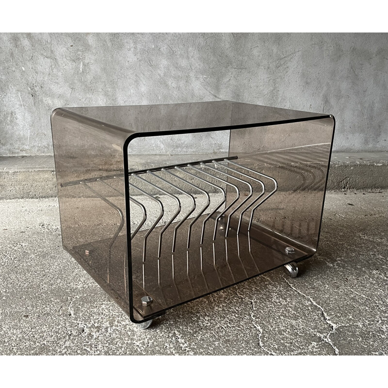 Vintage Plexiglas coffee table with vinyl storage by Roche Bobois 1970s