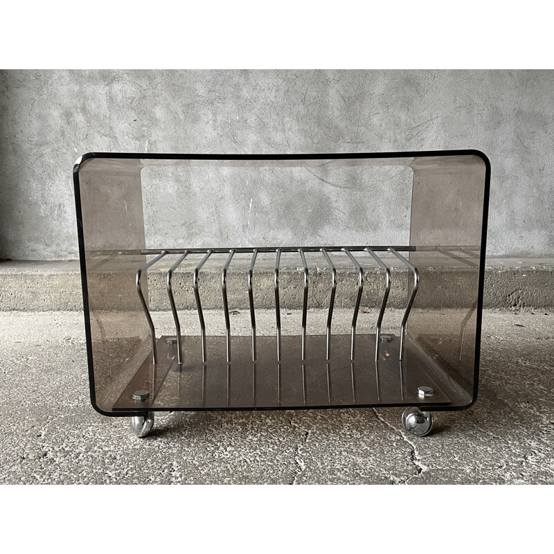 Vintage Plexiglas coffee table with vinyl storage by Roche Bobois 1970s