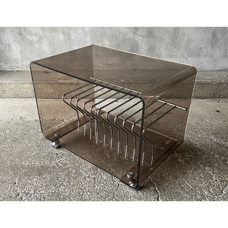 Vintage Plexiglas coffee table with vinyl storage by Roche Bobois 1970s