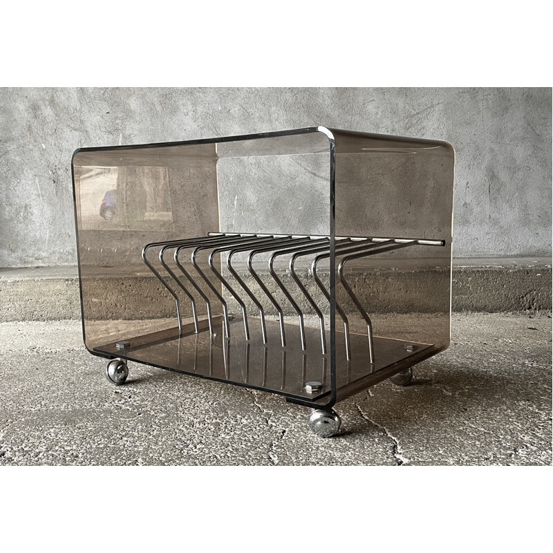 Vintage Plexiglas coffee table with vinyl storage by Roche Bobois 1970s