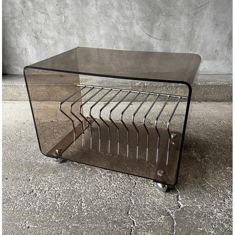 Vintage Plexiglas coffee table with vinyl storage by Roche Bobois 1970s